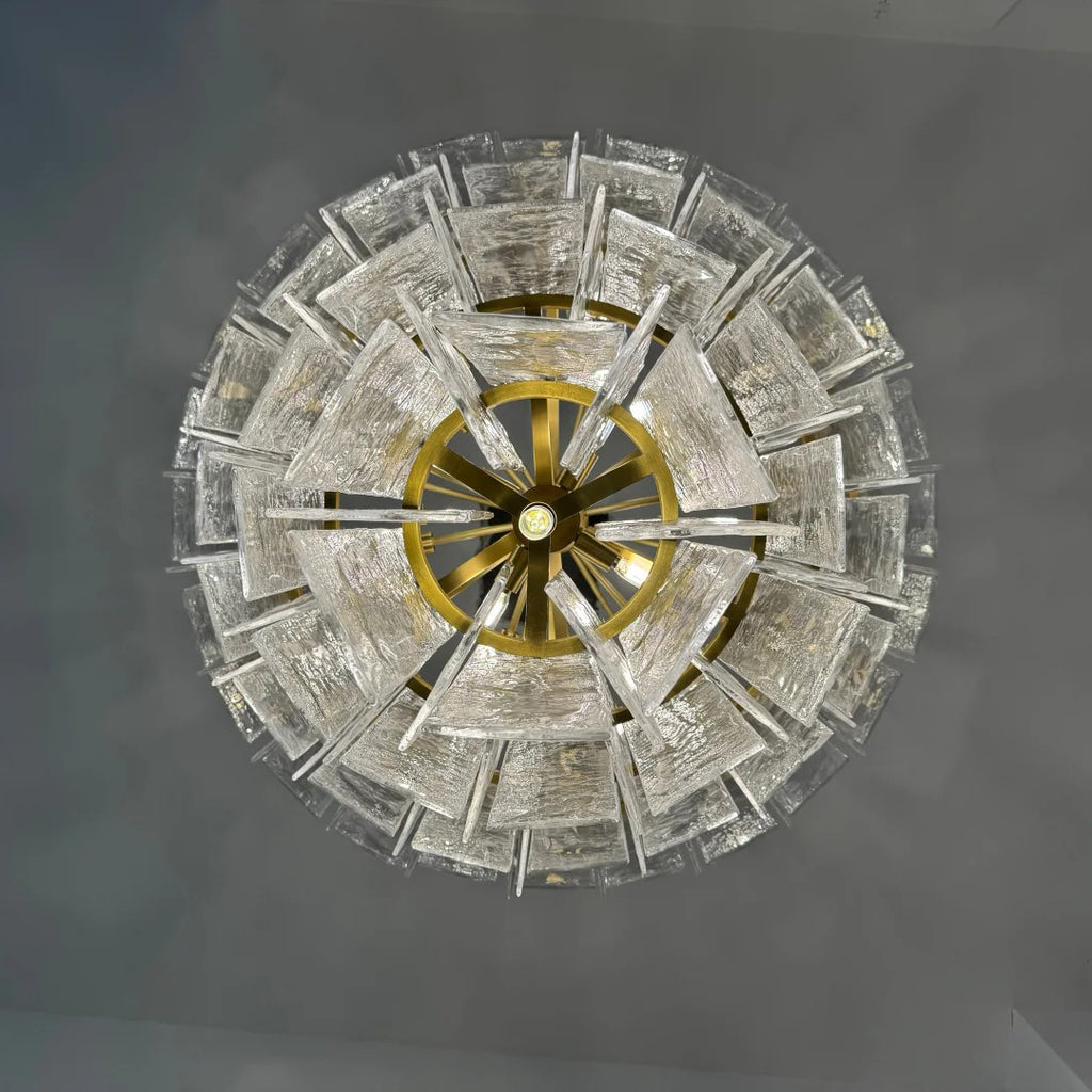 46 Inch Clear Textured Glass Tiered Chandelier - Lattice