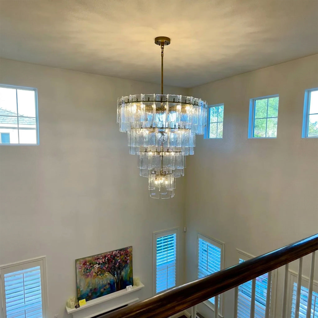 47 Inch Clear Textured Glass Tiered Chandelier - Lattice
