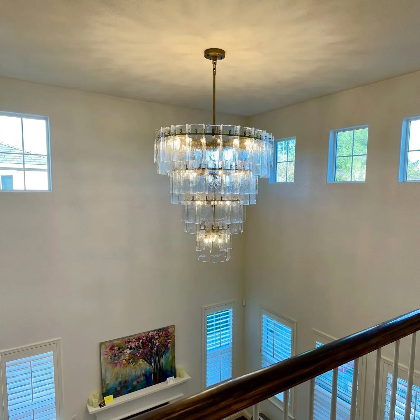 47 Inch Clear Textured Glass Tiered Chandelier - Lattice