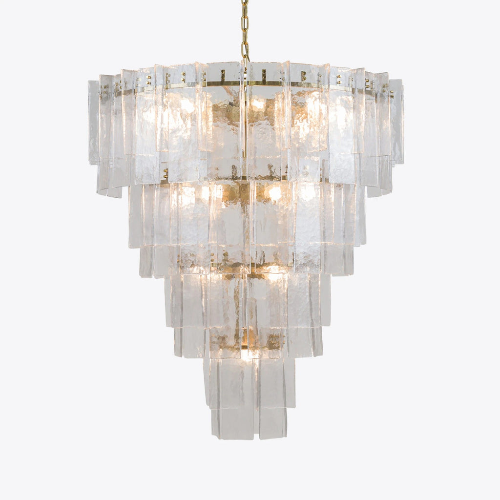 46 Inch Clear Textured Glass Tiered Chandelier - Lattice