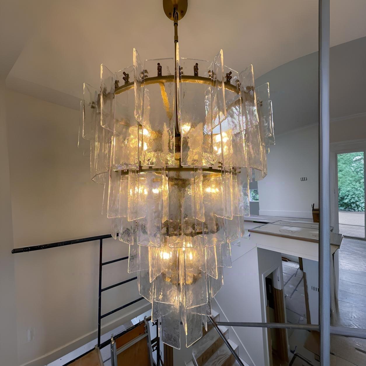 46 Inch Clear Textured Glass Tiered Chandelier - Lattice