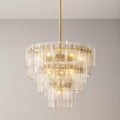36 Inch Clear Textured Glass Tiered Chandelier - Lattice