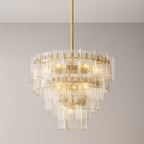 36 Inch Clear Textured Glass Tiered Chandelier - Lattice