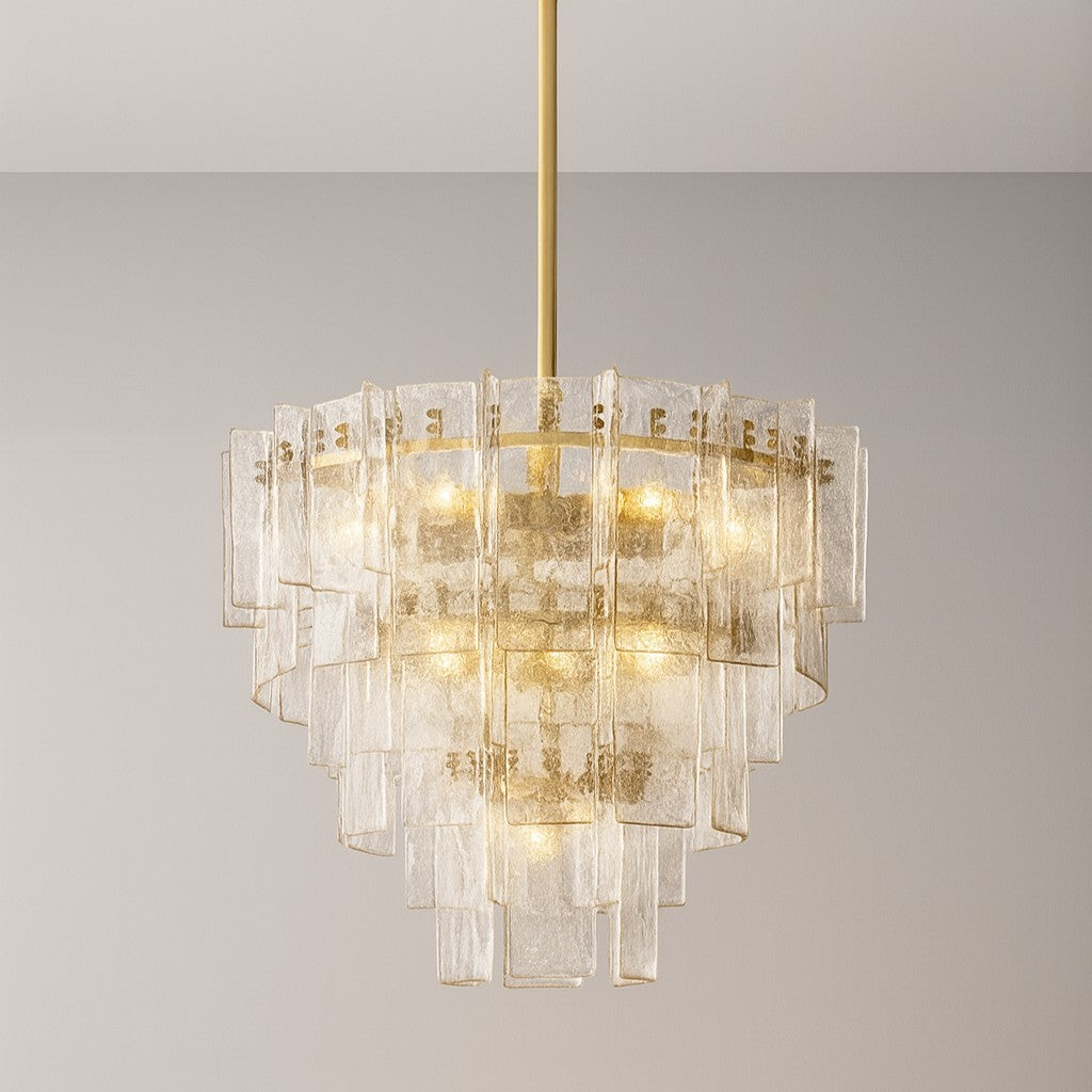 36 Inch Clear Hammered Glass Tiered Chandelier - Lattice