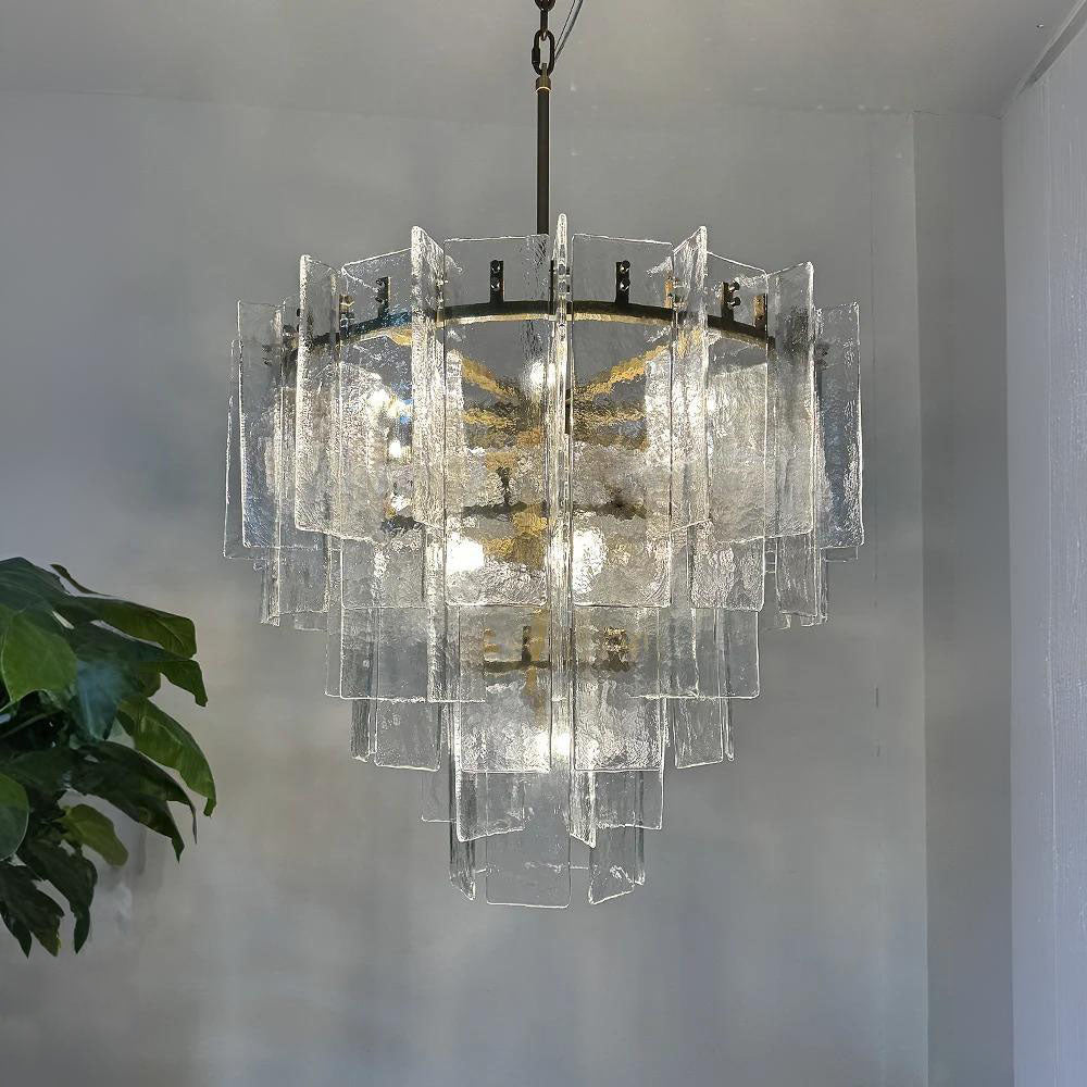 36 Inch Clear Textured Glass Tiered Chandelier - Lattice