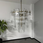 36 Inch Clear Textured Glass Tiered Chandelier - Lattice