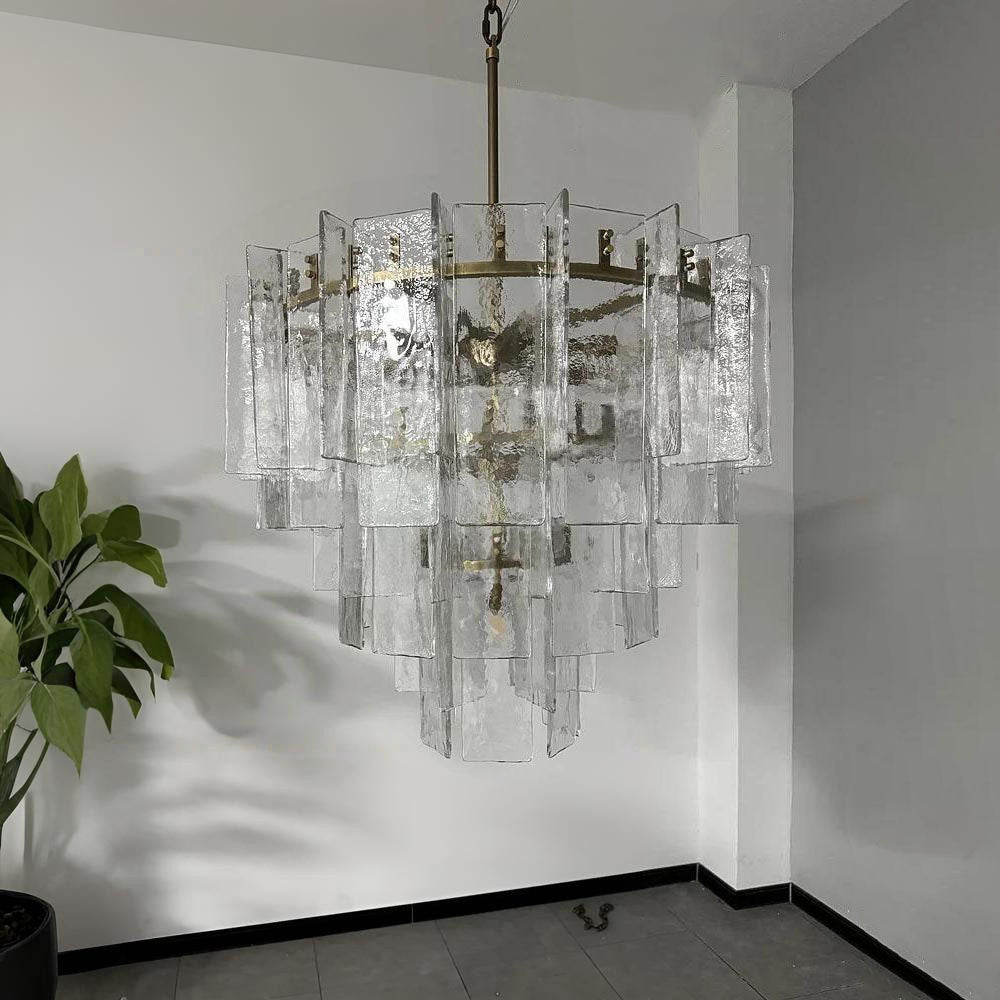 36 Inch Clear Textured Glass Tiered Chandelier - Lattice