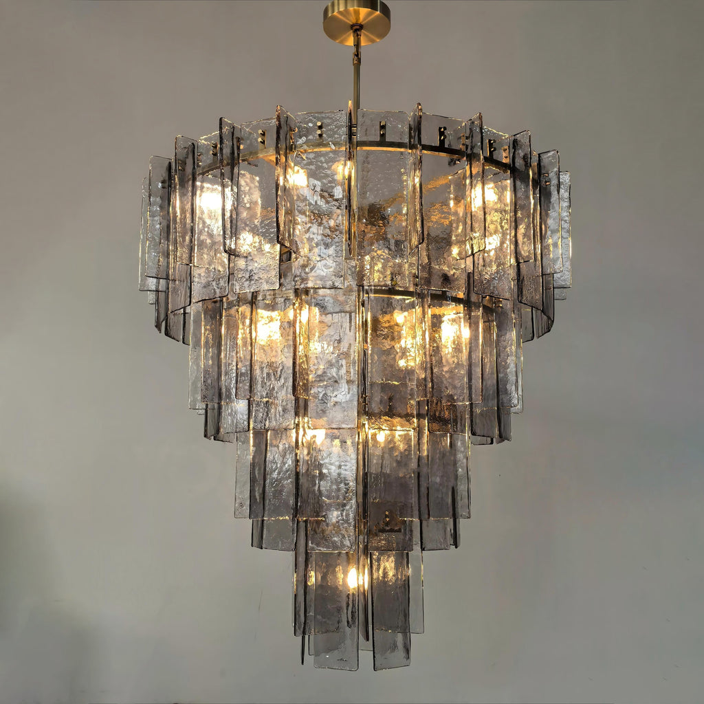 46 Inch Smoked Hammered Glass Tiered Chandelier - Lattice