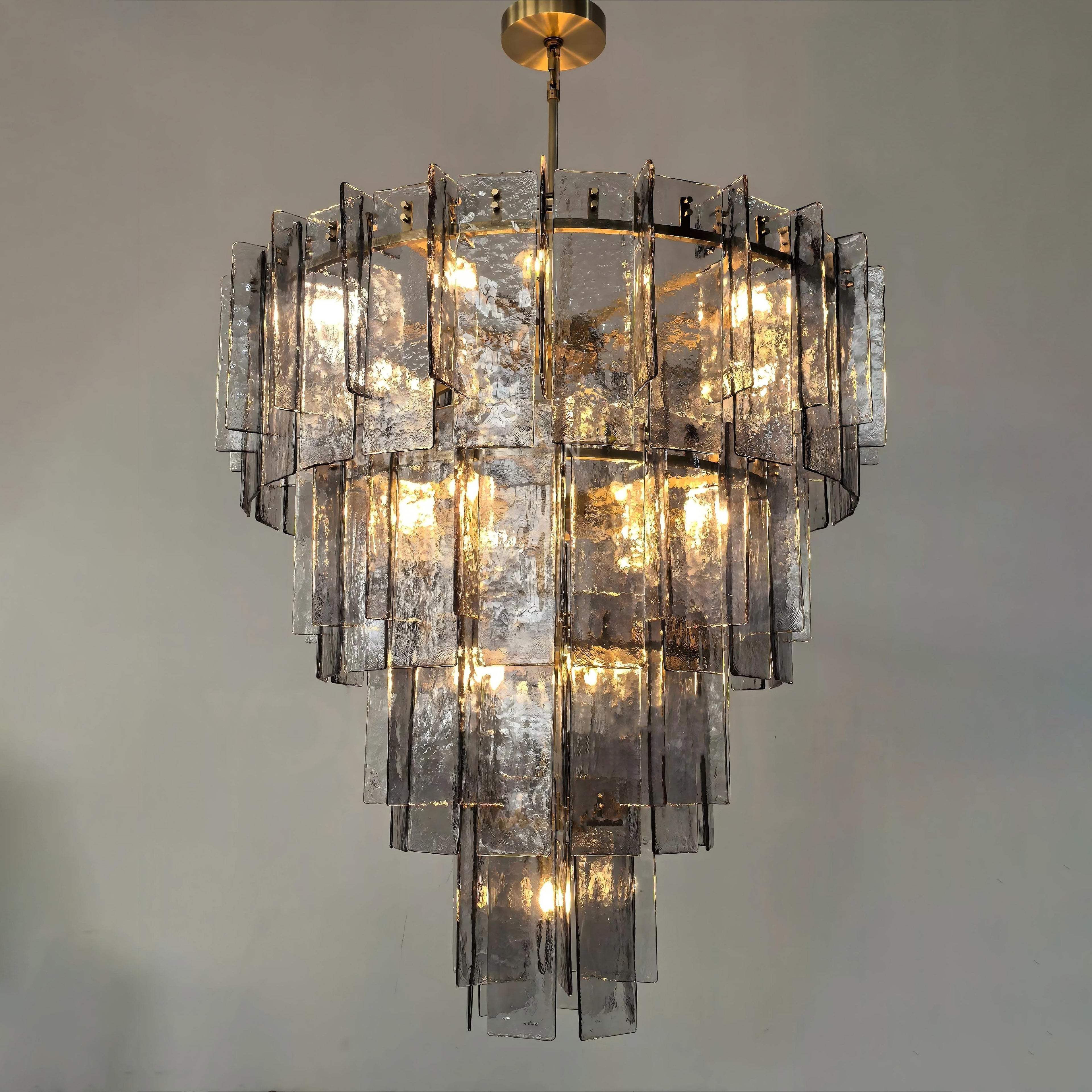 46 Inch Smoked Hammered Glass Tiered Chandelier - Lattice