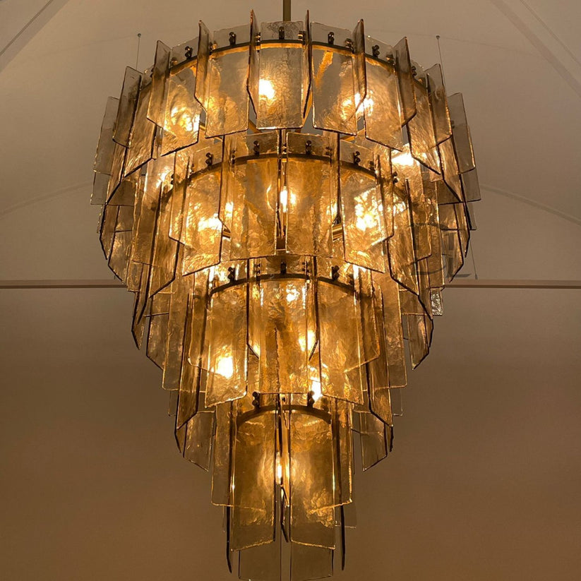 46 Inch Smoked Hammered Glass Tiered Chandelier - Lattice