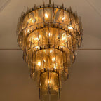 46 Inch Smoked Hammered Glass Tiered Chandelier - Lattice