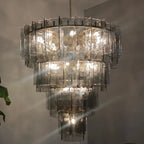 46 Inch Smoked Hammered Glass Tiered Chandelier - Lattice