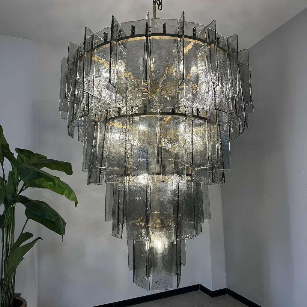 46 Inch Smoked Textured Glass Tiered Chandelier - Lattice