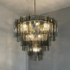36 Inch Smoked Textured Glass Tiered Chandelier - Lattice
