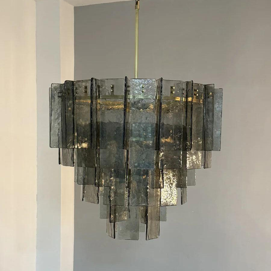 36 Inch Smoked Textured Glass Tiered Chandelier - Lattice