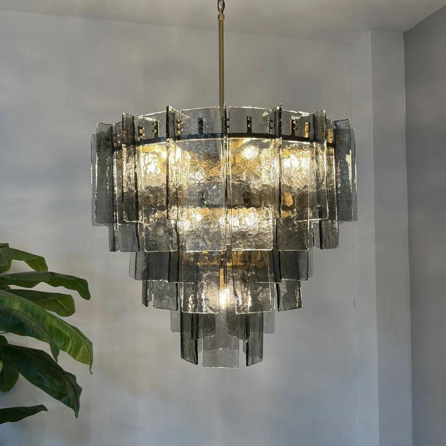 36 Inch Smoked Textured Glass Tiered Chandelier - Lattice