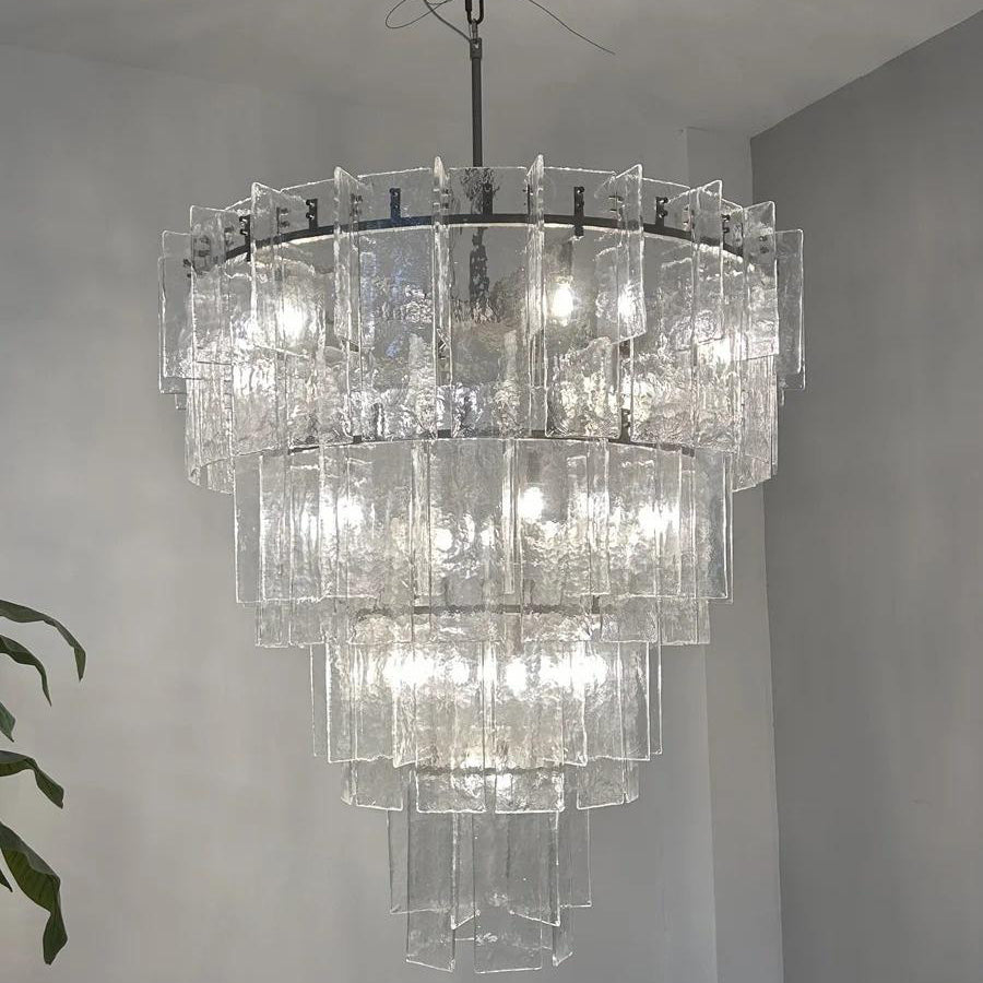 47 Inch Clear Textured Glass Tiered Chandelier - Lattice