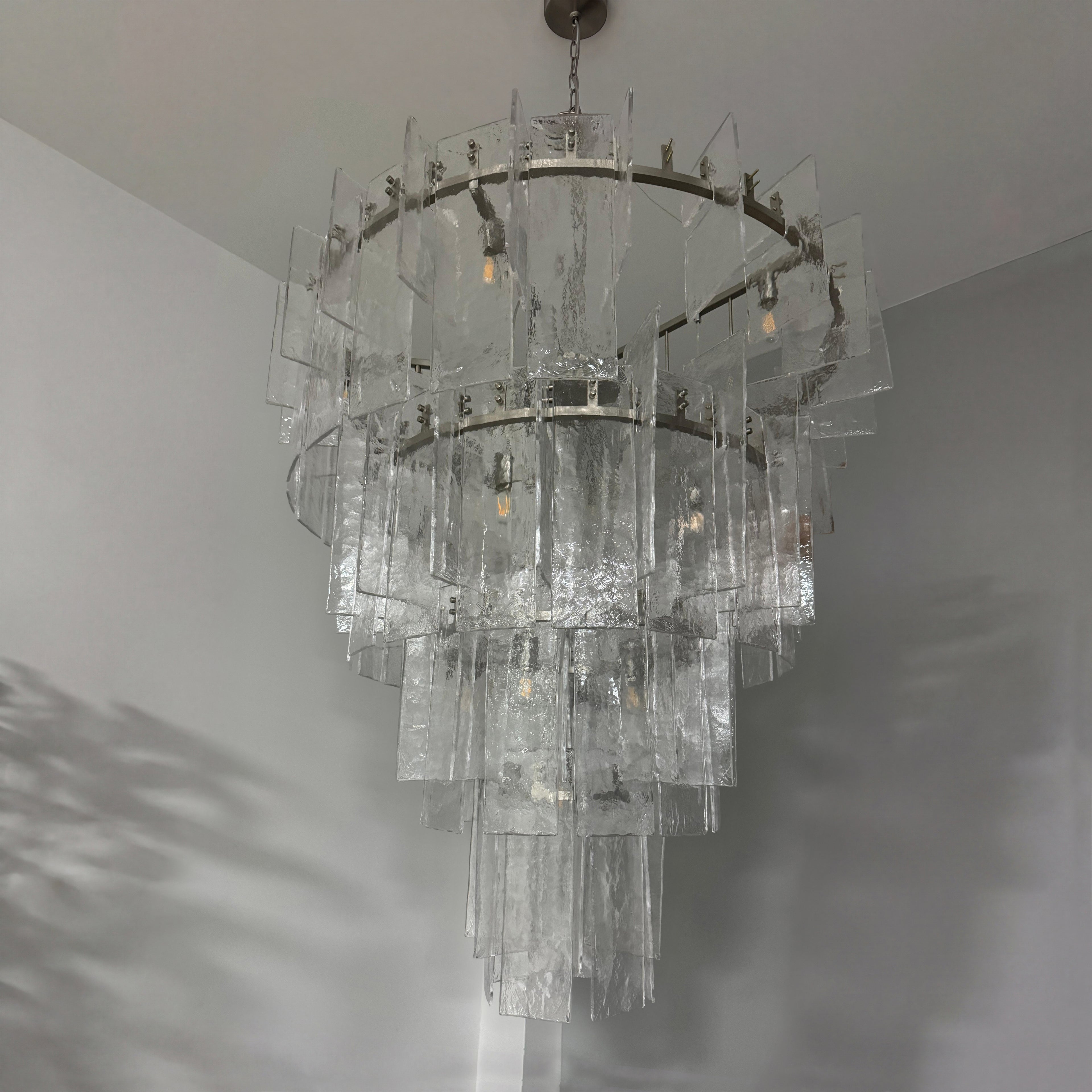 47 Inch Clear Textured Glass Tiered Chandelier - Lattice