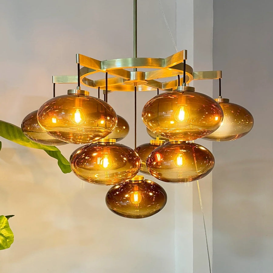 36 Inch Amber Glass Cluster Bubble Chandelier - Cabrette