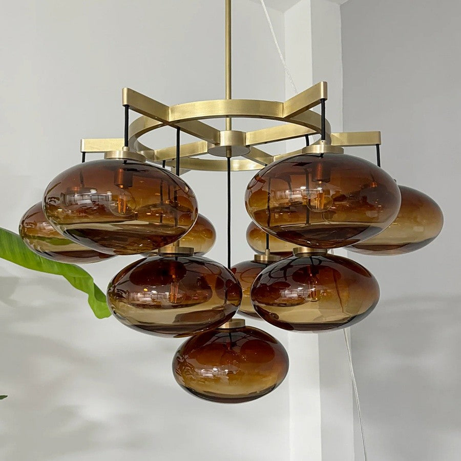 36 Inch Amber Glass Cluster Bubble Chandelier - Cabrette