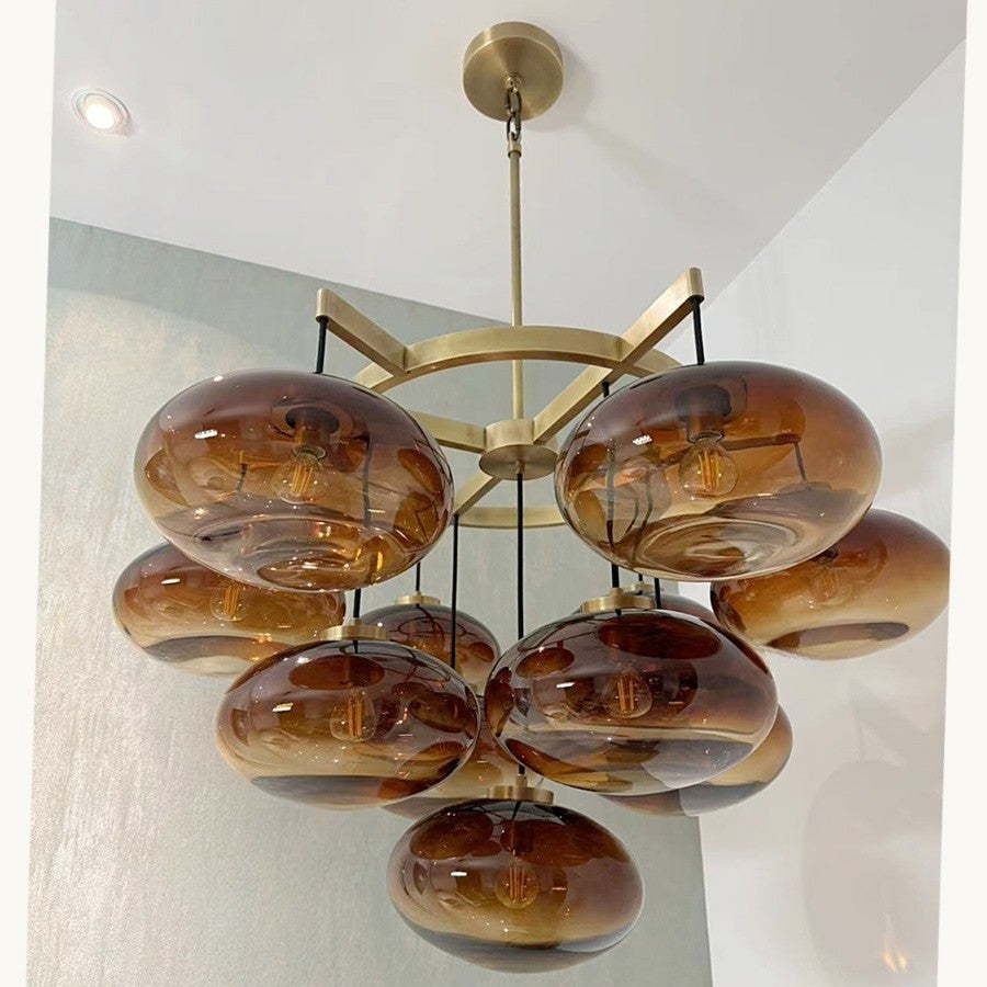 36 Inch Amber Glass Cluster Bubble Chandelier - Cabrette