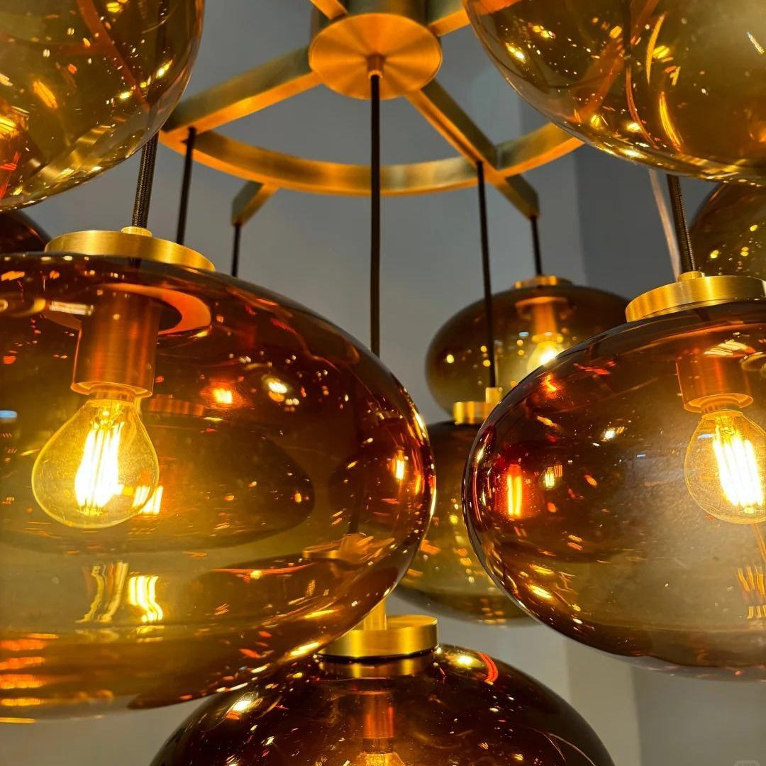 36 Inch Amber Glass Bubble Chandelier - Cabrette