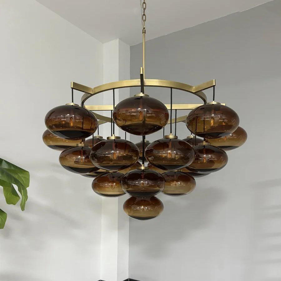 48 Inch Amber Glass Bubble Chandelier - Cabrette