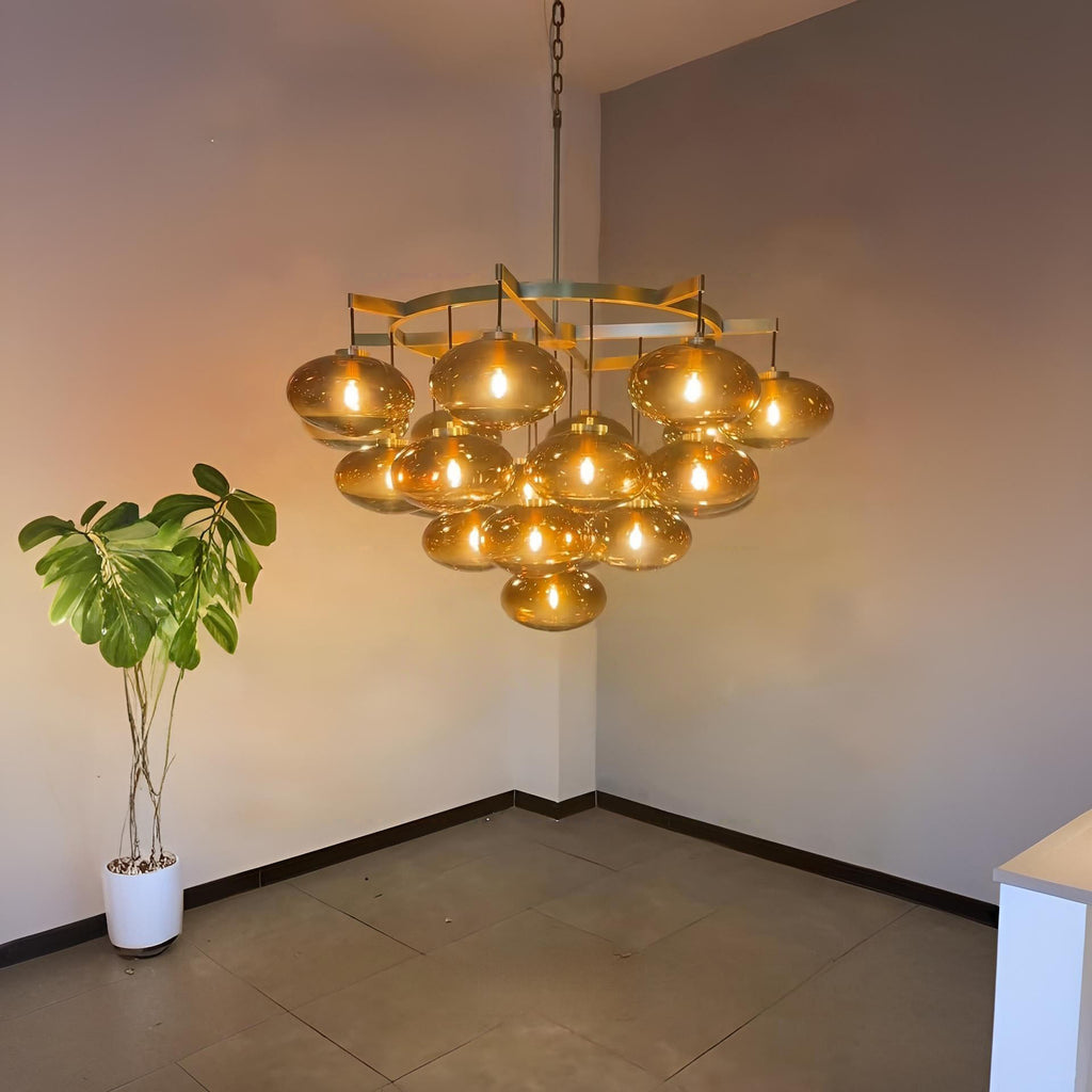 48 Inch Amber Glass Bubble Chandelier - Cabrette