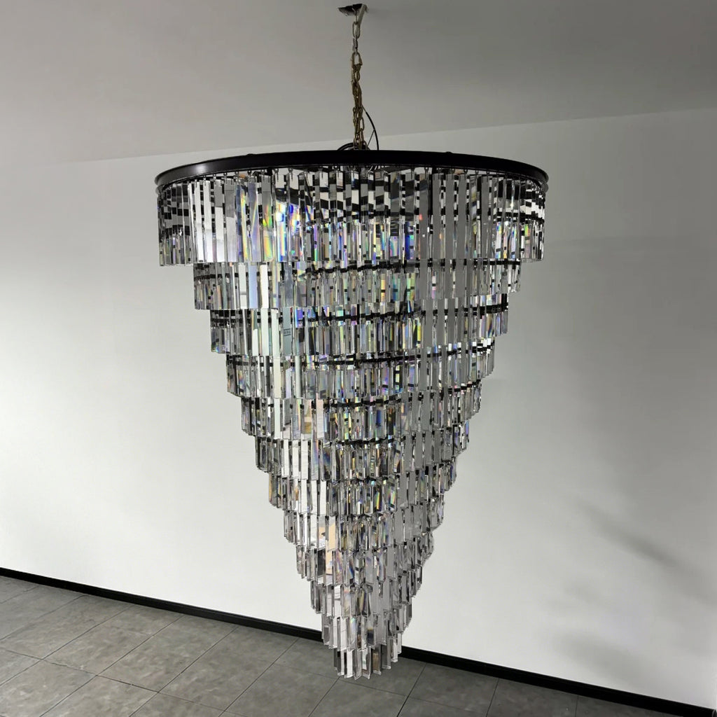 48 Inch Crystal Prism Tiered Chandelier - Helix