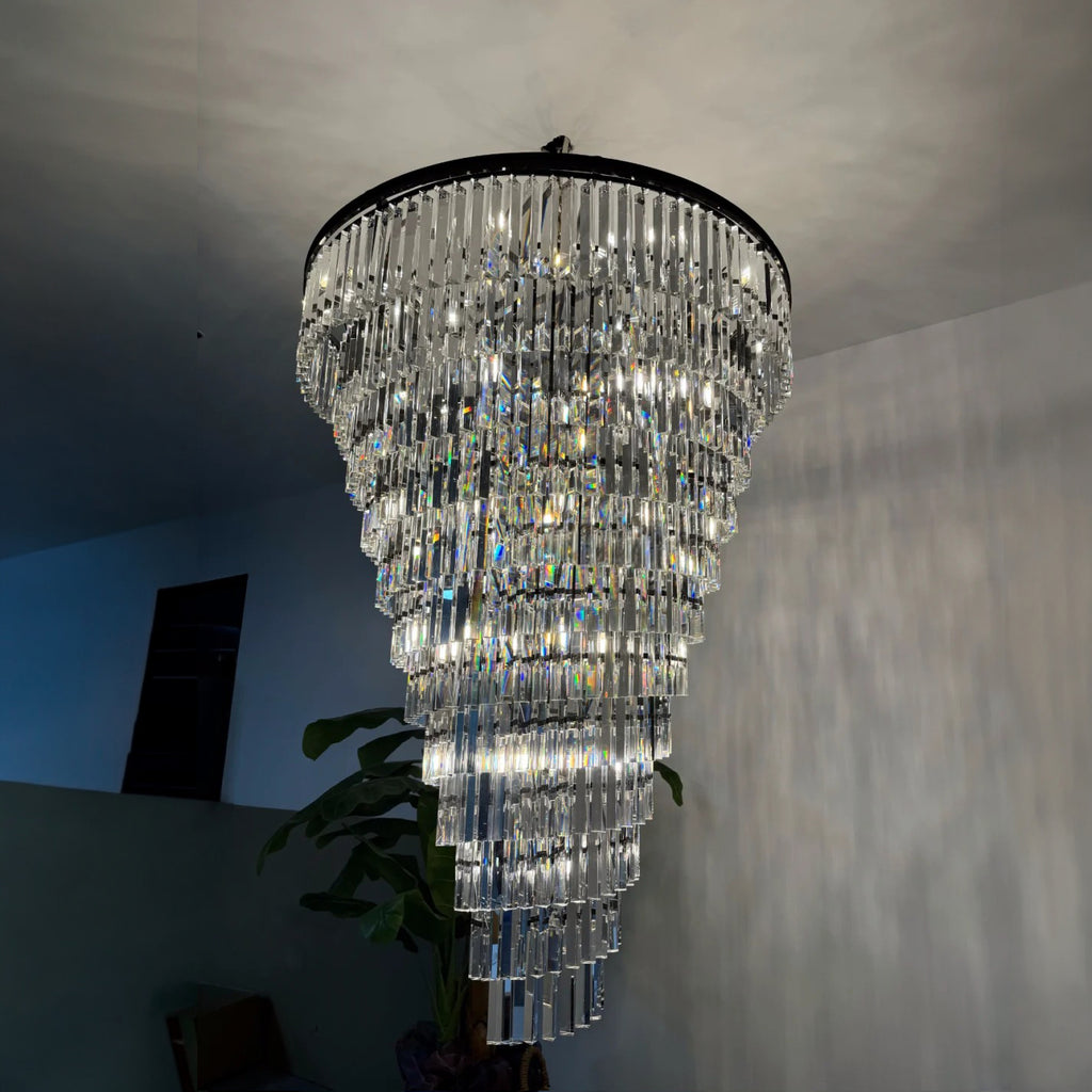 48 Inch Crystal Prism Tiered Chandelier - Helix