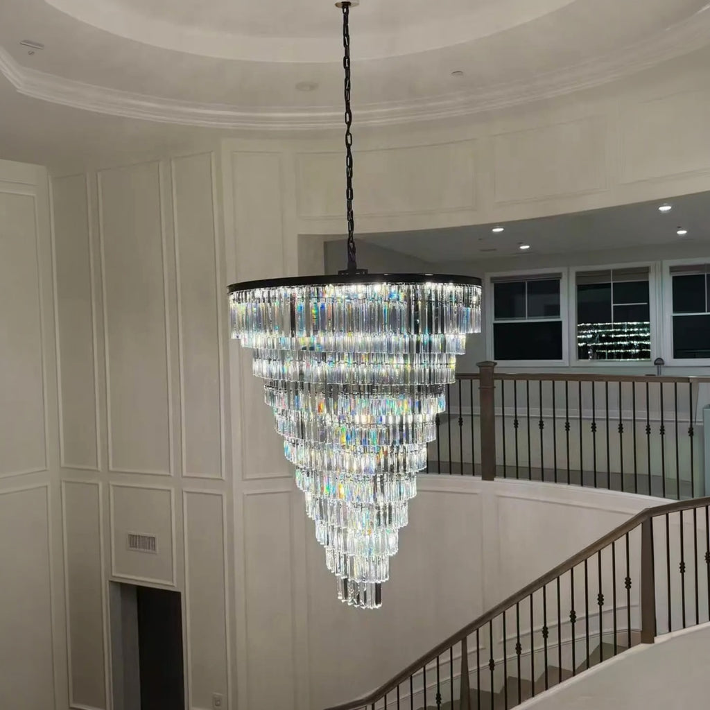 48 Inch Crystal Prism Tiered Chandelier - Helix