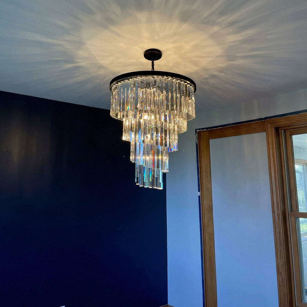 27 Inch Crystal Prism Tiered Chandelier - Helix