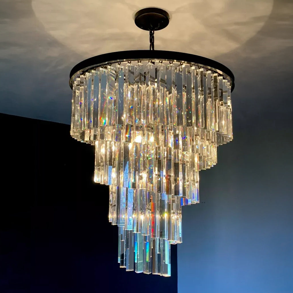 27 Inch Crystal Prism Tiered Chandelier - Helix