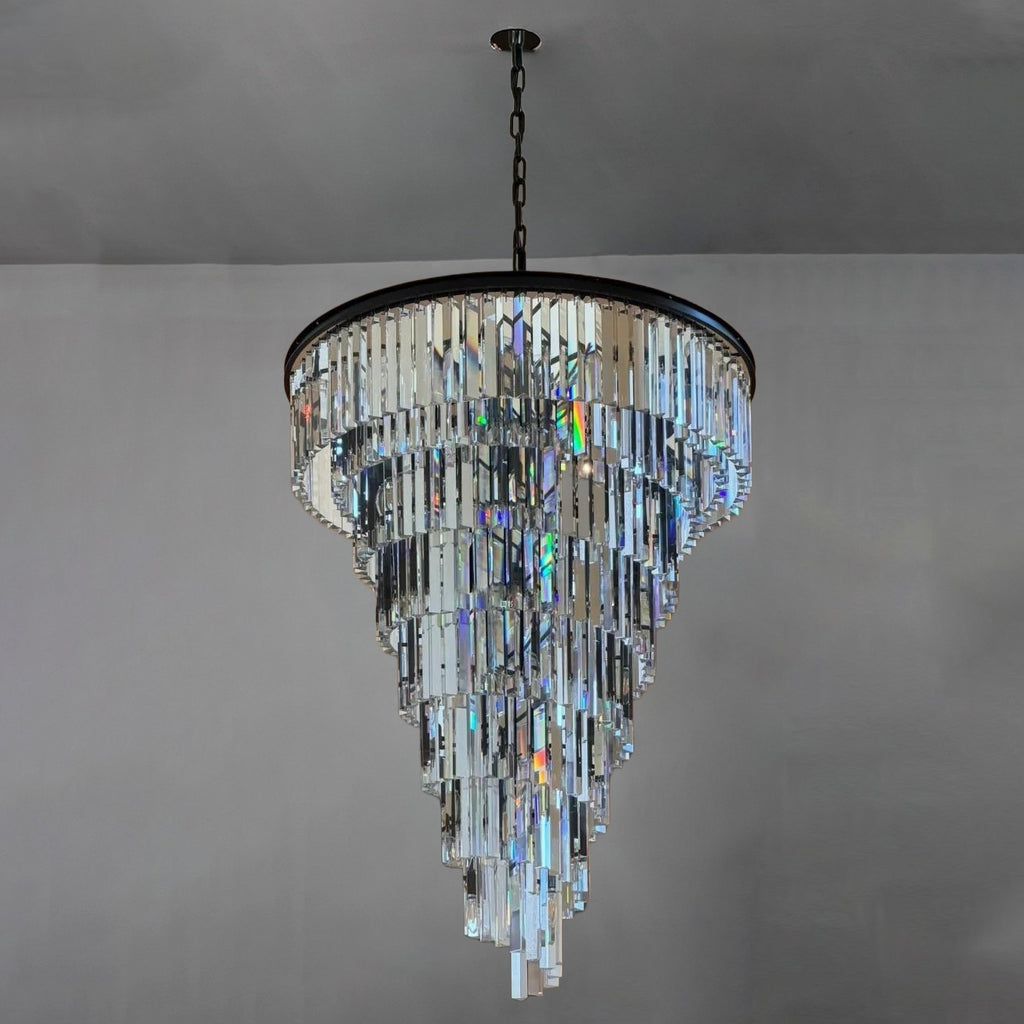 36 Inch Crystal Prism Tiered Chandelier - Helix