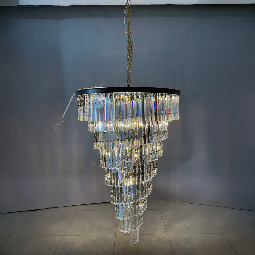 36 Inch Crystal Prism Tiered Chandelier - Helix