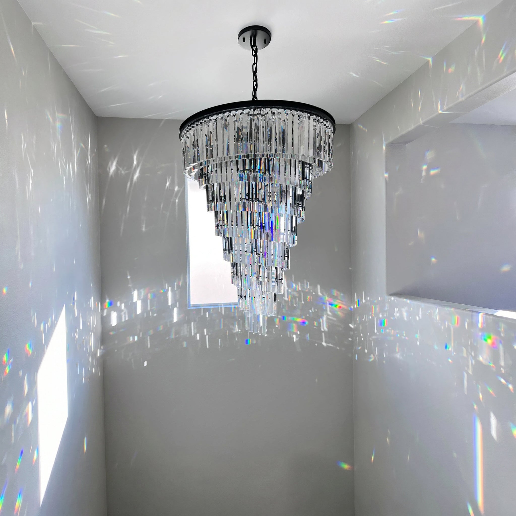 36 Inch Crystal Prism Tiered Chandelier - Helix
