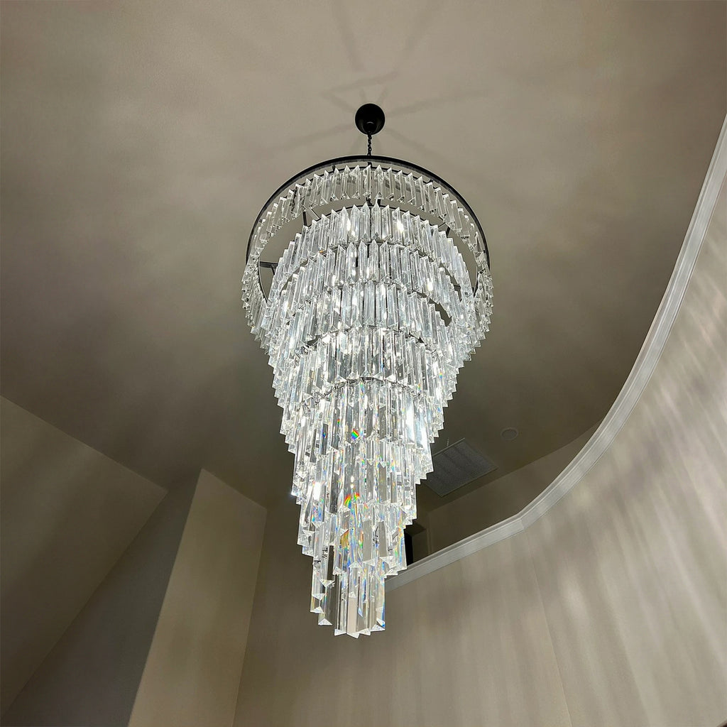 36 Inch Crystal Prism Tiered Chandelier - Helix