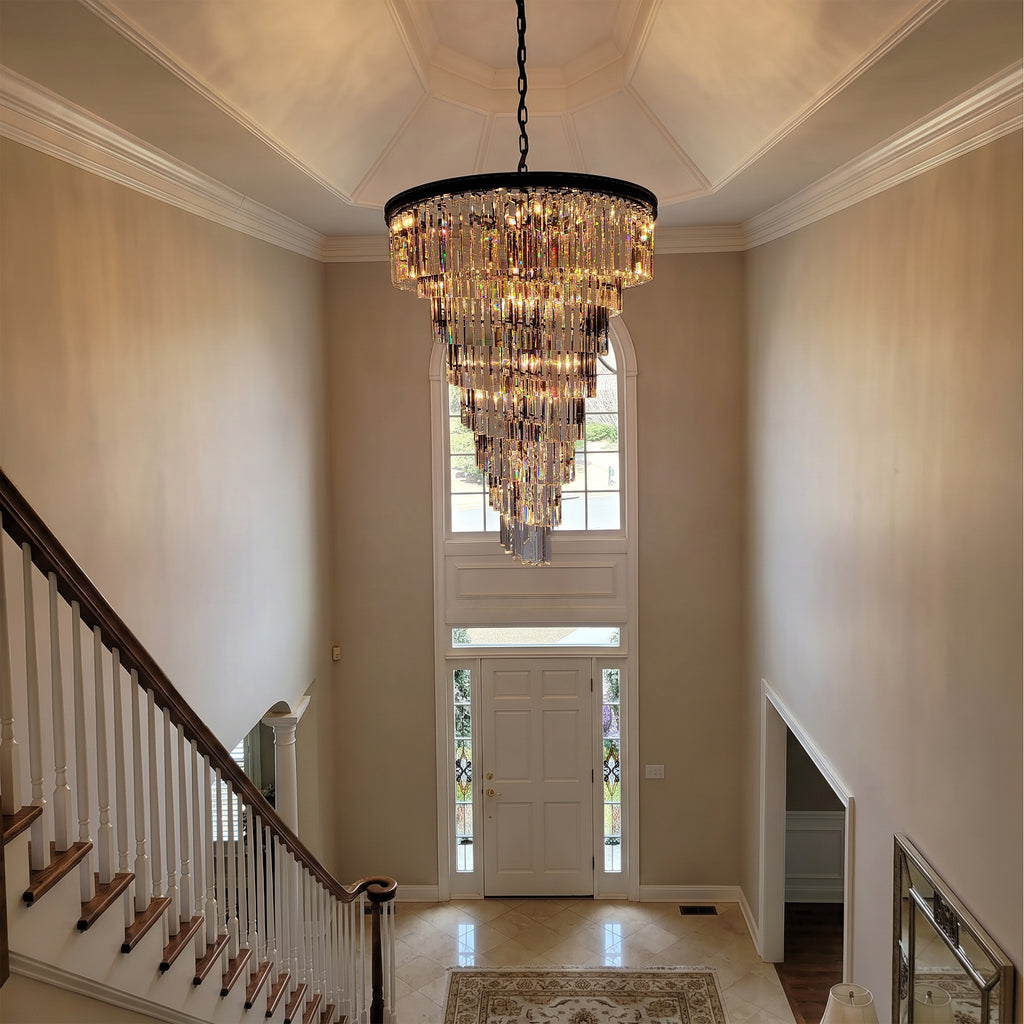 36 Inch Crystal Prism Tiered Chandelier - Helix
