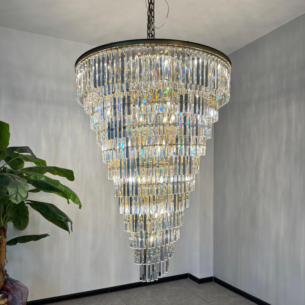 48 Inch Crystal Prism Tiered Chandelier - Helix