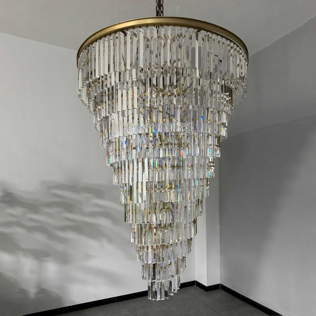 48 Inch Crystal Prism Tiered Chandelier - Helix