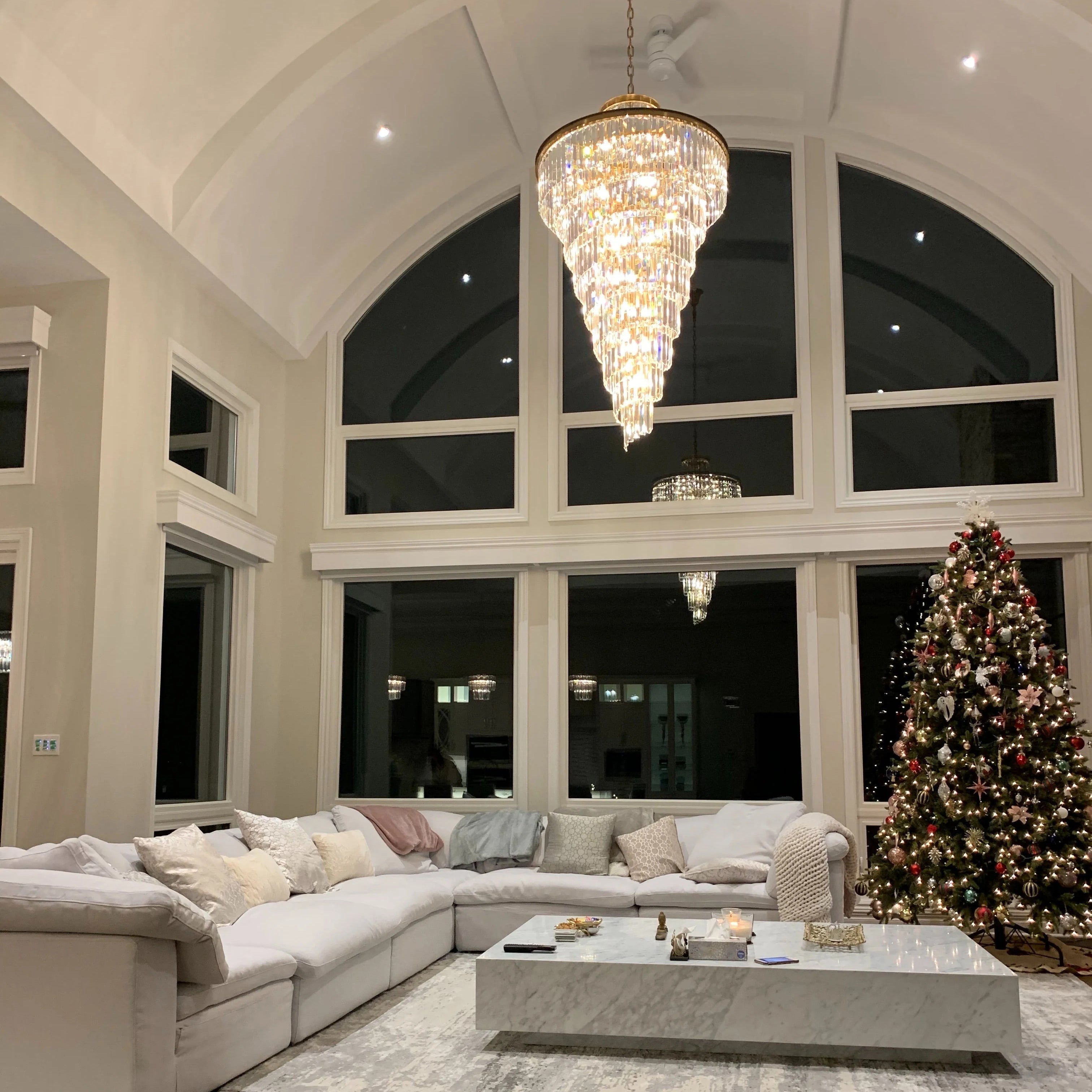 48 Inch Crystal Prism Tiered Chandelier - Helix