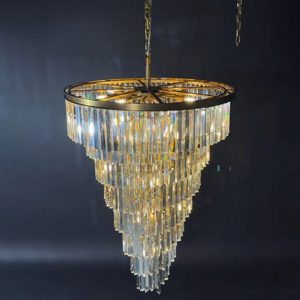 36 Inch Crystal Prism Tiered Chandelier - Helix