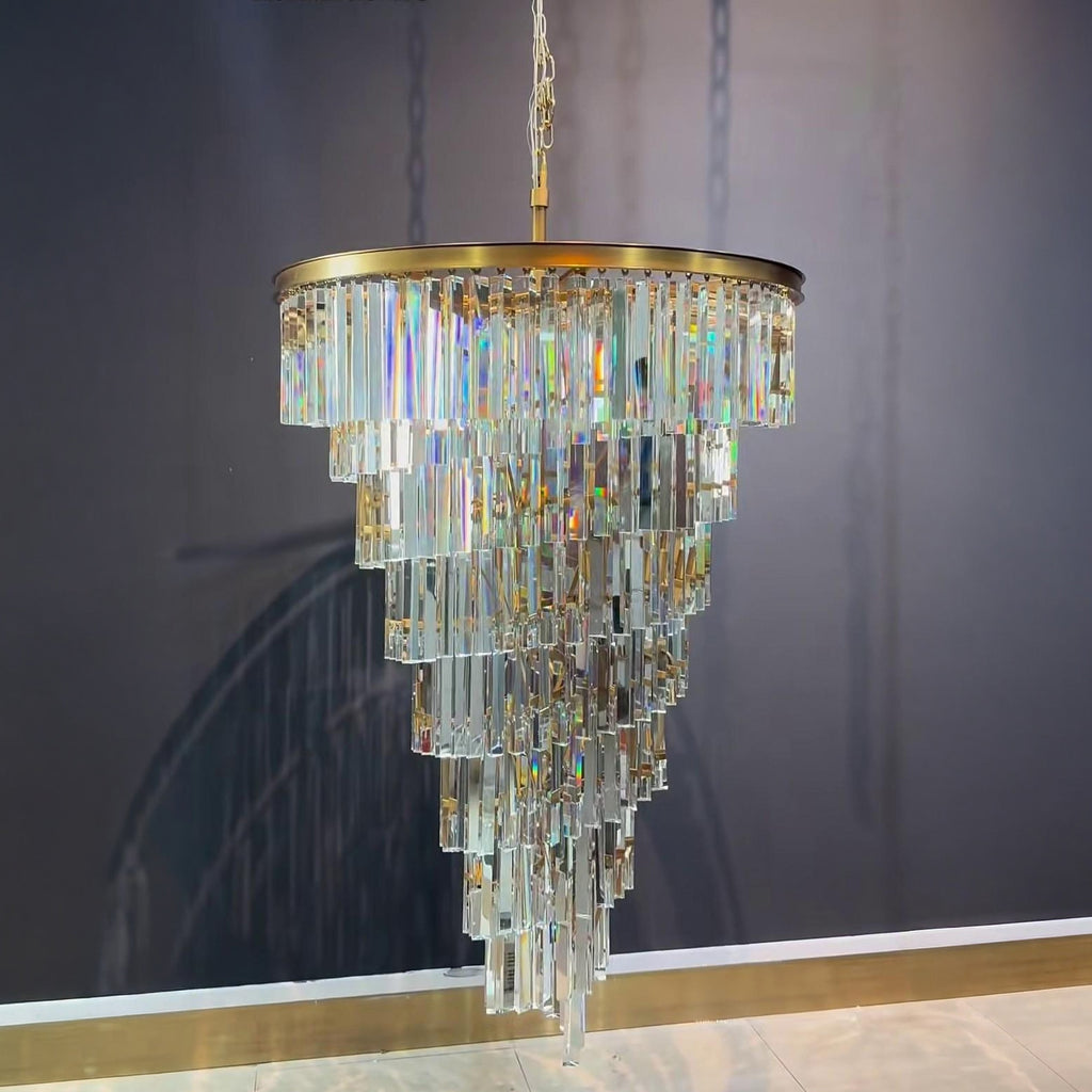 36 Inch Crystal Prism Tiered Chandelier - Helix