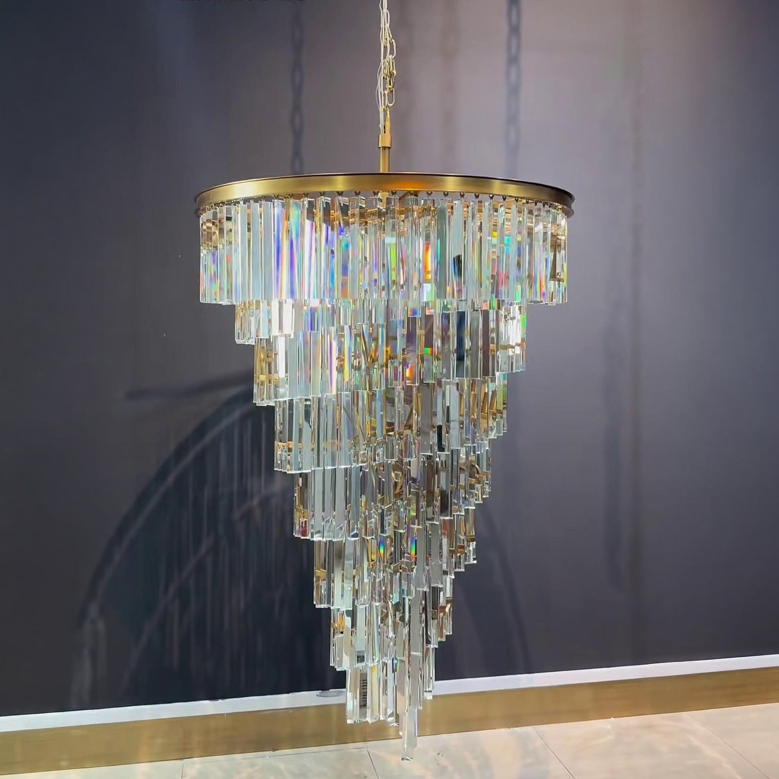 36 Inch Cristal Prism Tiered Chandelier - Helix