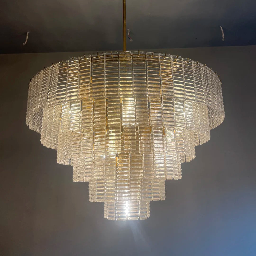 40 Inch Ribbed Clear Glass Tiered Chandelier - Sirene
