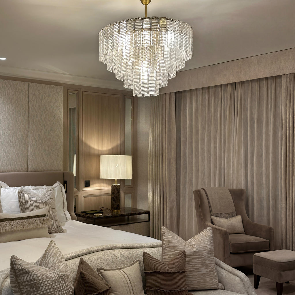 40 Inch Ribbed Clear Glass Tiered Chandelier - Sirene