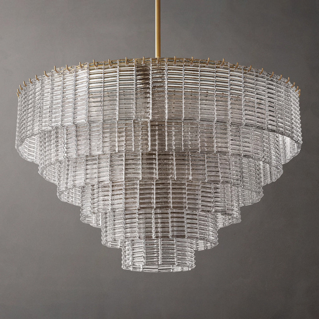 40 Inch Ribbed Clear Glass Tiered Chandelier - Sirene