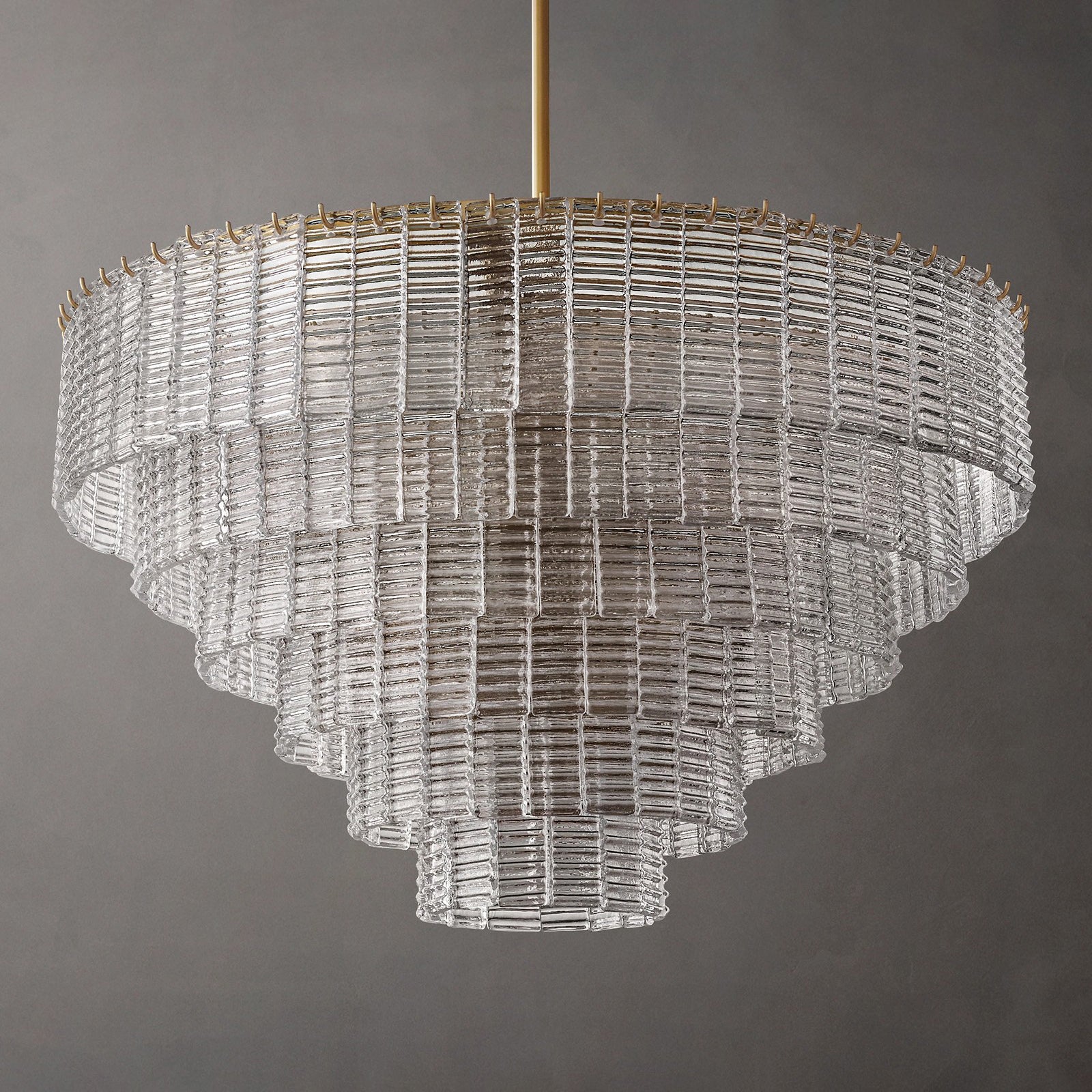 40 Inch Ribbed Clear Glass Tiered Chandelier - Sirene