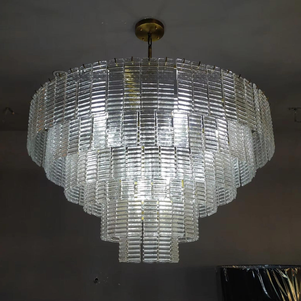 40 Inch Ribbed Clear Glass Tiered Chandelier - Sirene