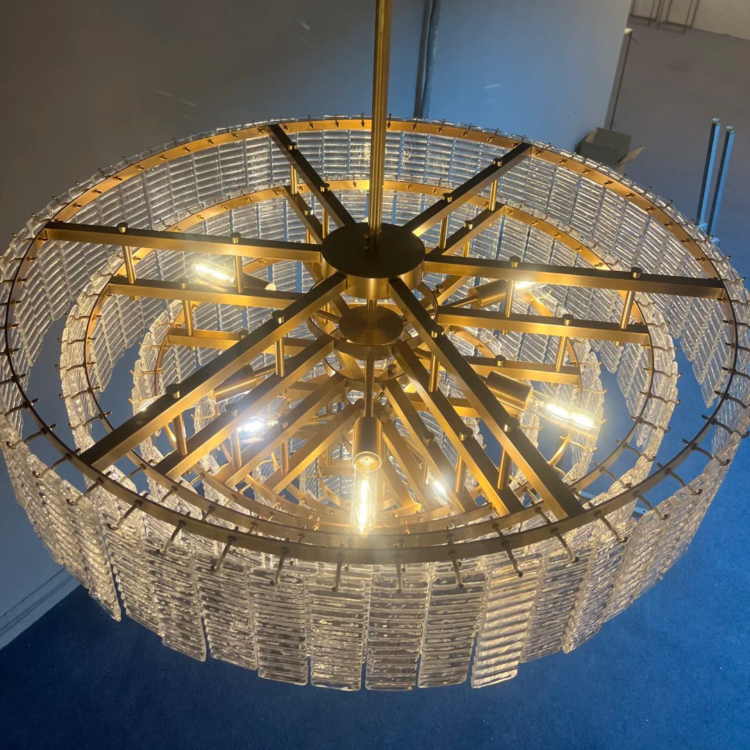 40 Inch Ribbed Clear Glass Tiered Chandelier - Sirene